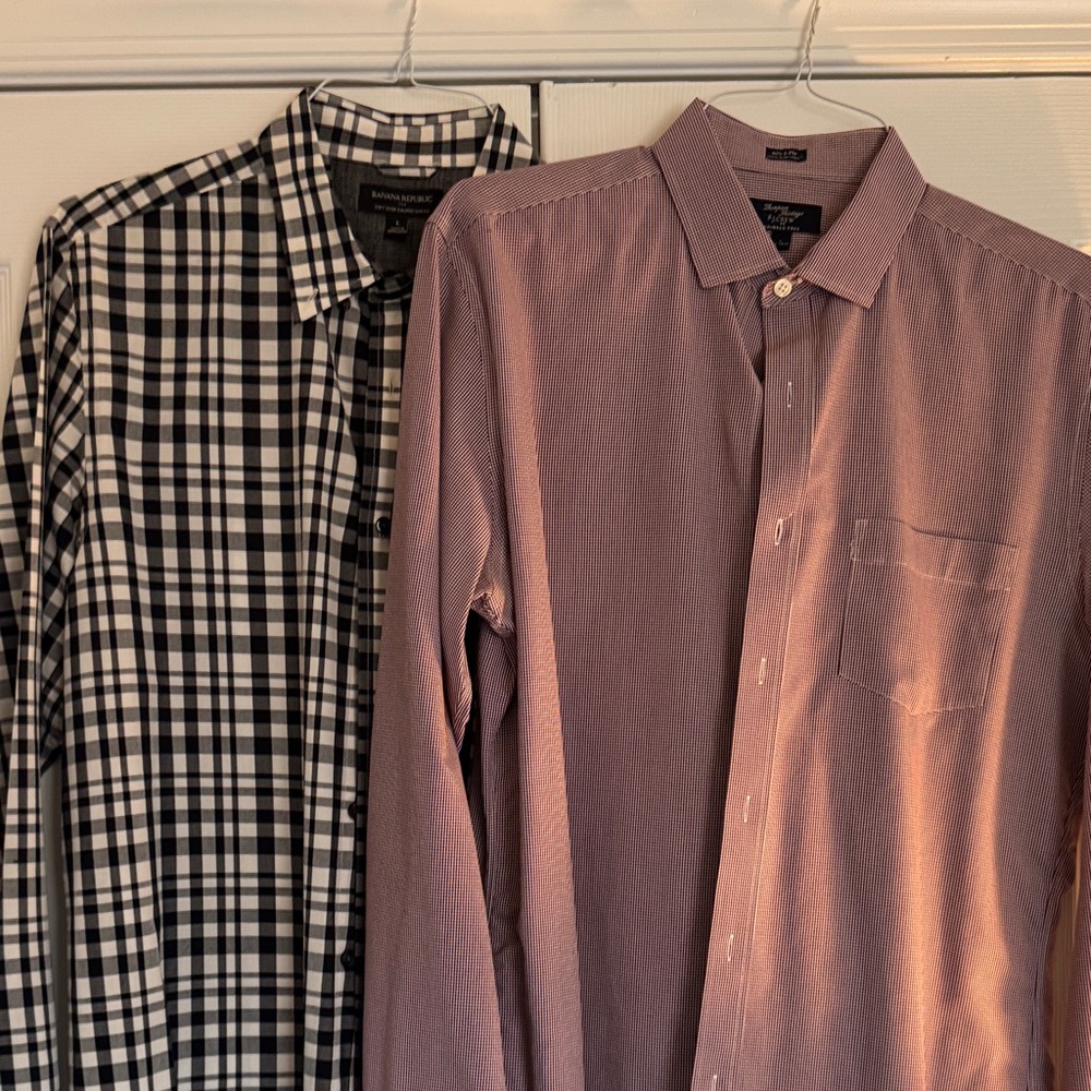 Banana Republic Black and White and Mauve Checkered J. Crew Dress Shirts
